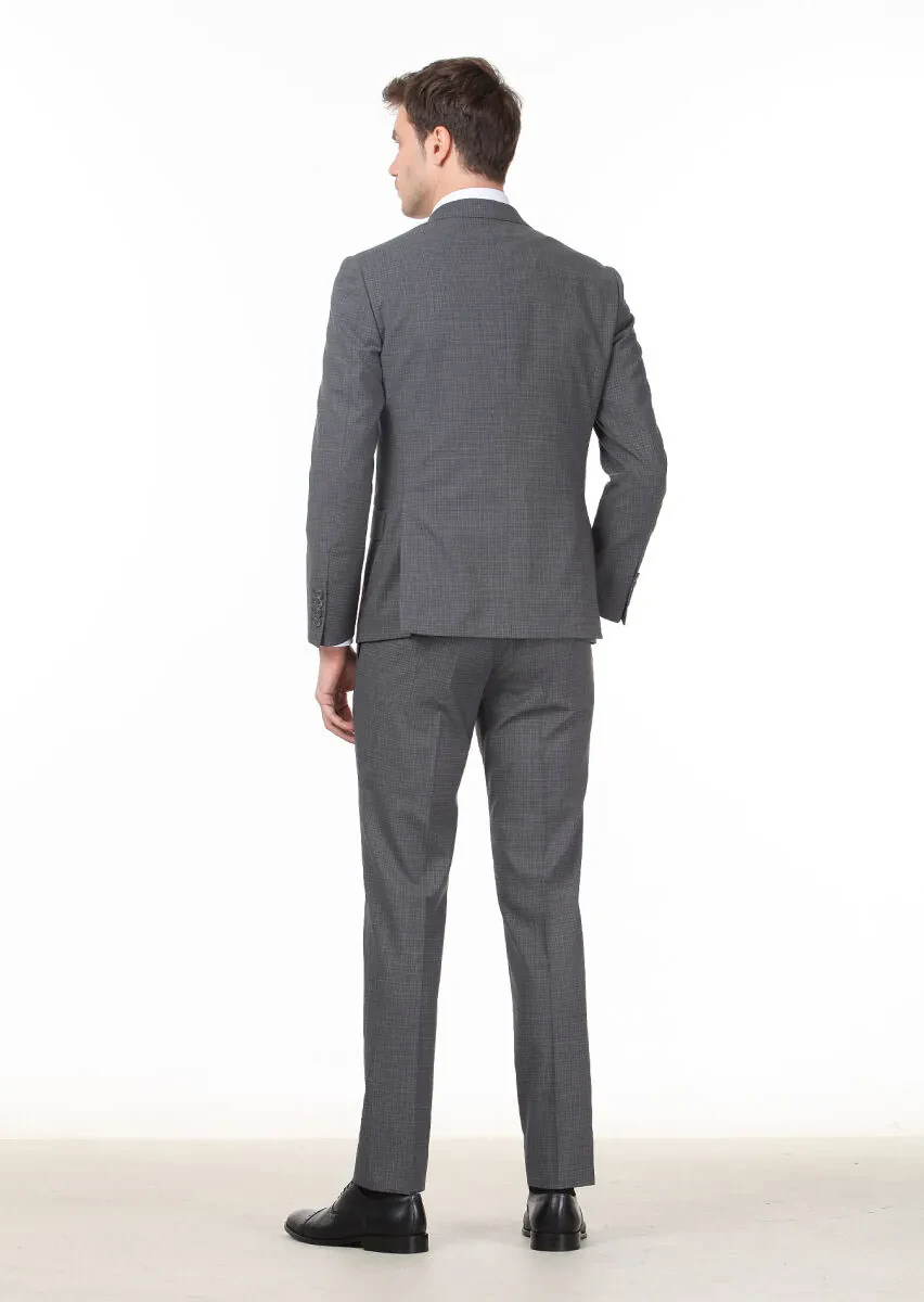 Gri Mikro Zeroweight Slim Fit %100 Yün Takım Elbise - 4