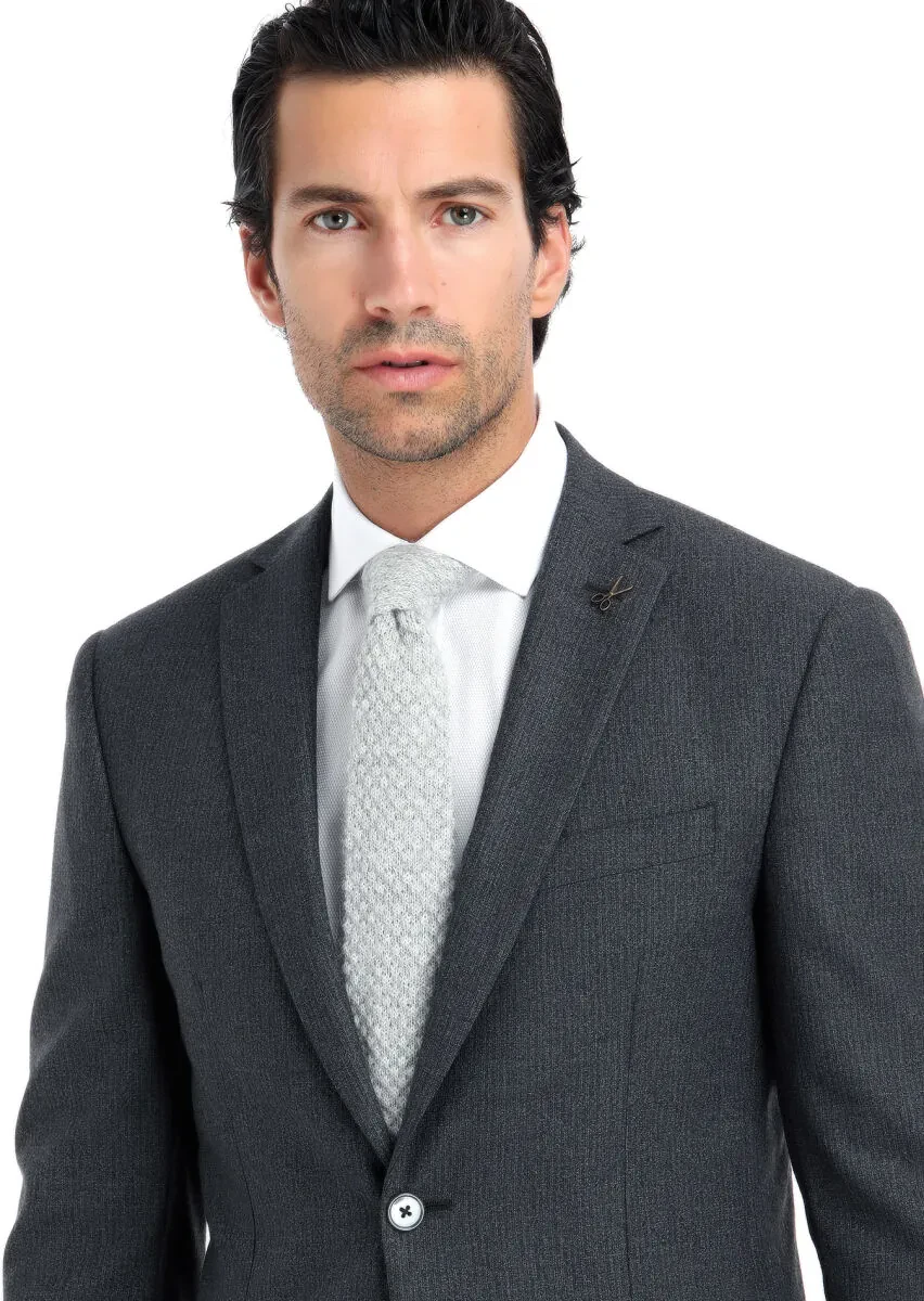Gri Mikro Zeroweight Slim Fit %100 Yün Takım Elbise - 2