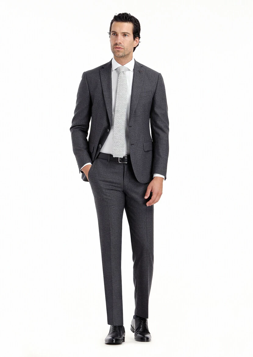 Gri Mikro Zeroweight Slim Fit %100 Yün Takım Elbise - 3