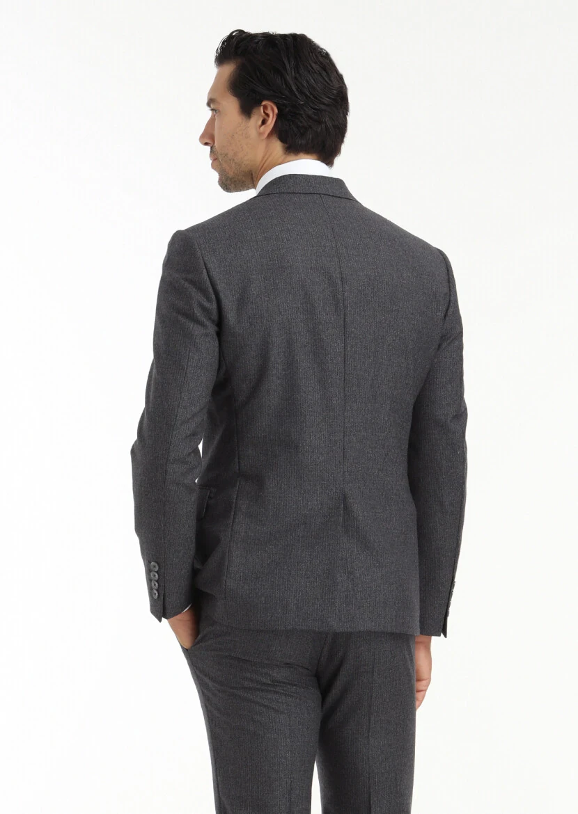 Gri Mikro Zeroweight Slim Fit %100 Yün Takım Elbise - 6