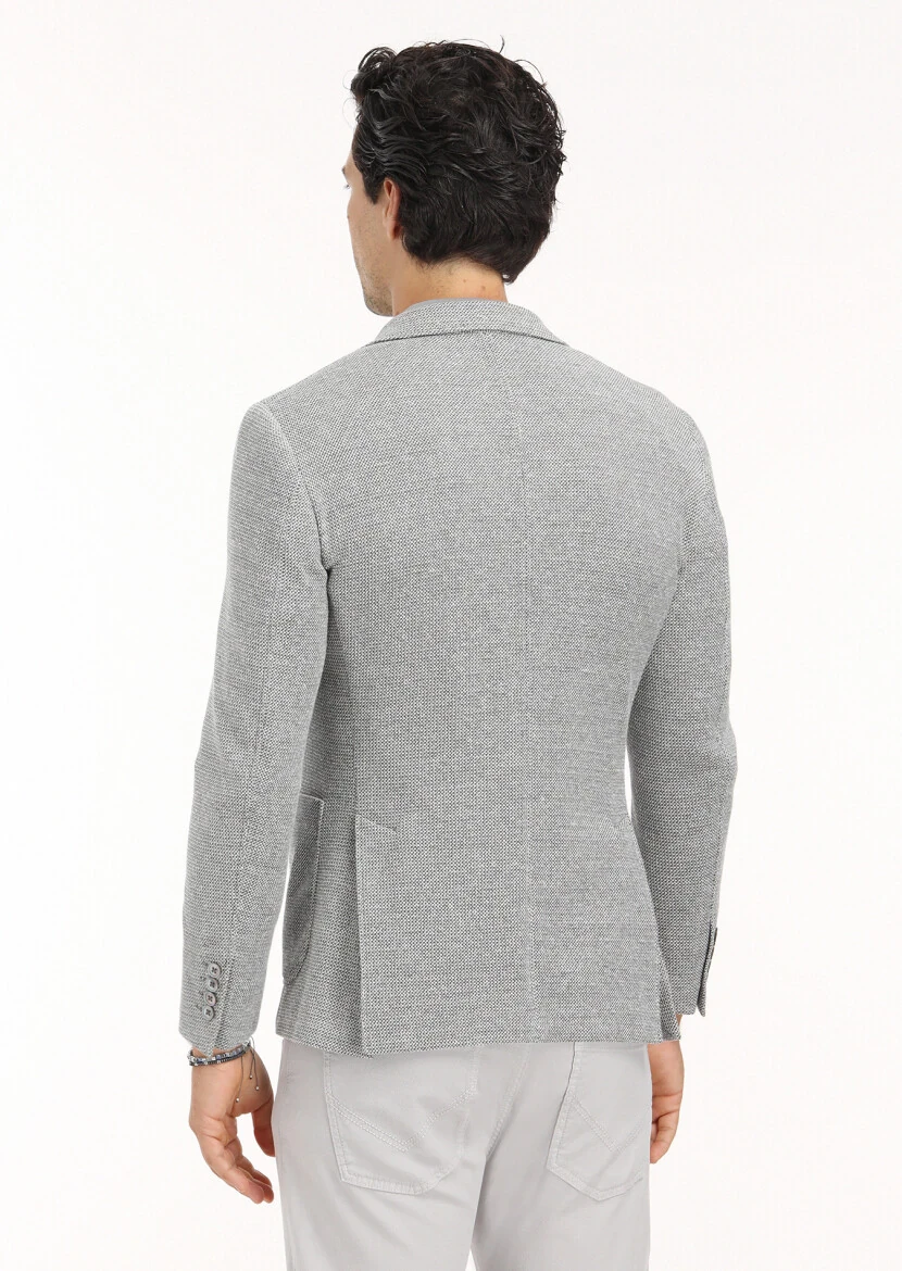 Gri Mikro Zeroweight Slim Fit Pamuk Karışımlı Örme Ceket - 7