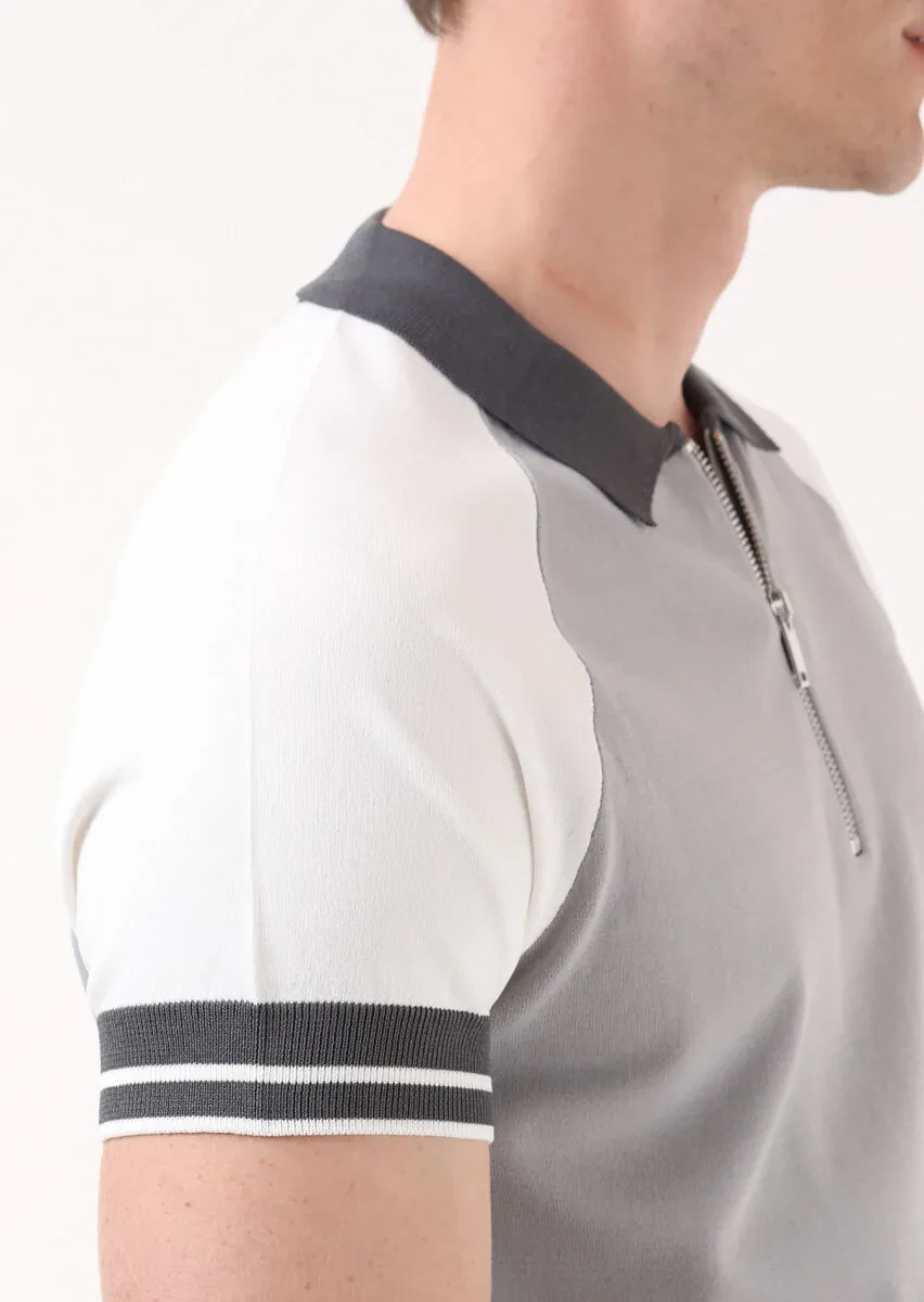 Gri Polo Yaka Düz Örgü Triko - 4