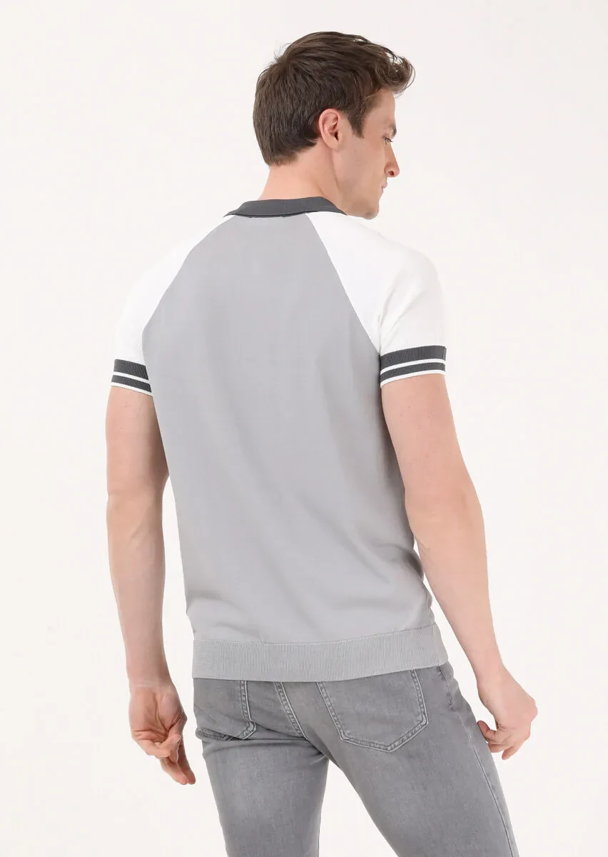 Gri Polo Yaka Düz Örgü Triko - 5