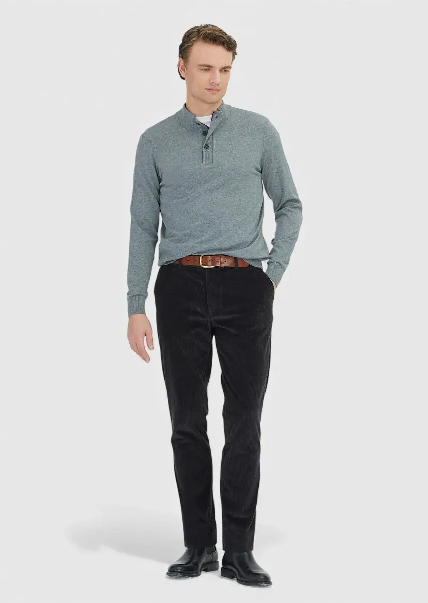 Gri Polo Yaka Düz Örgü Triko Kazak - 2