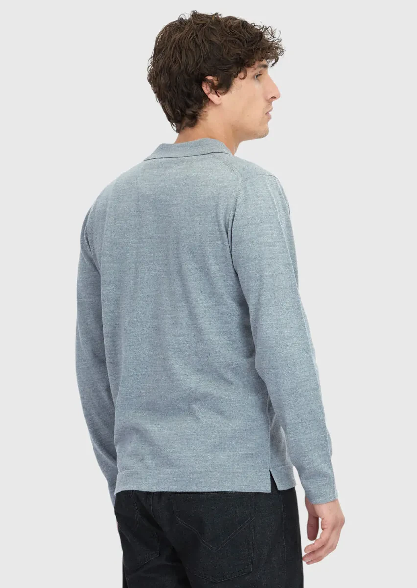 Gri Polo Yaka Düz Örgü Yün Karışımlı Hırka - 6