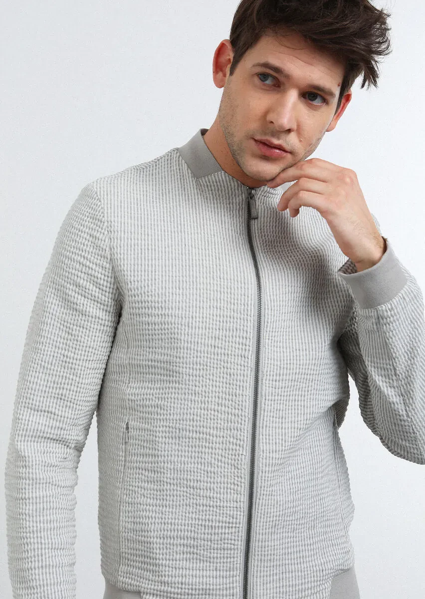 Gri Regular Fit Dik Yaka Casual Dokuma Mont - 1