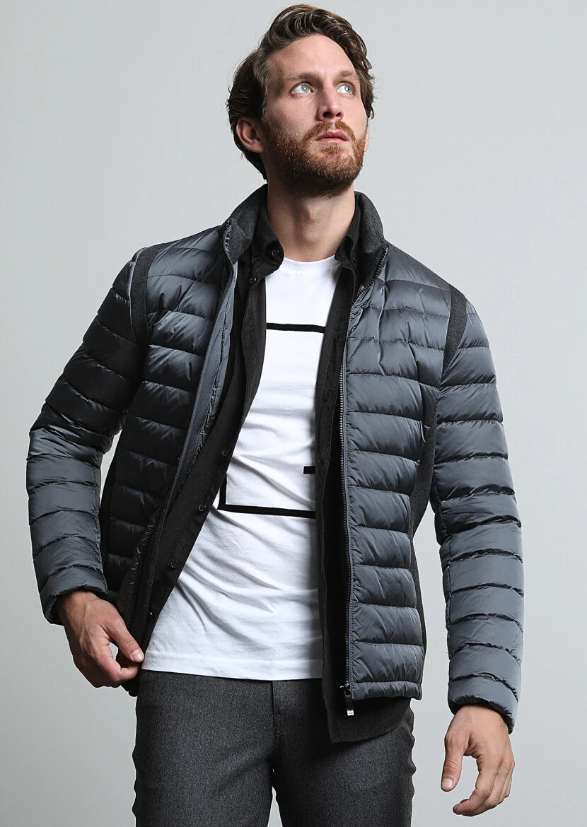 Gri Regular Fit Dik Yaka Casual Dokuma Mont - 2