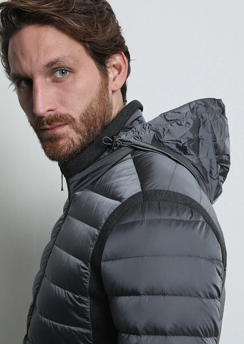 Gri Regular Fit Dik Yaka Casual Dokuma Mont - 3