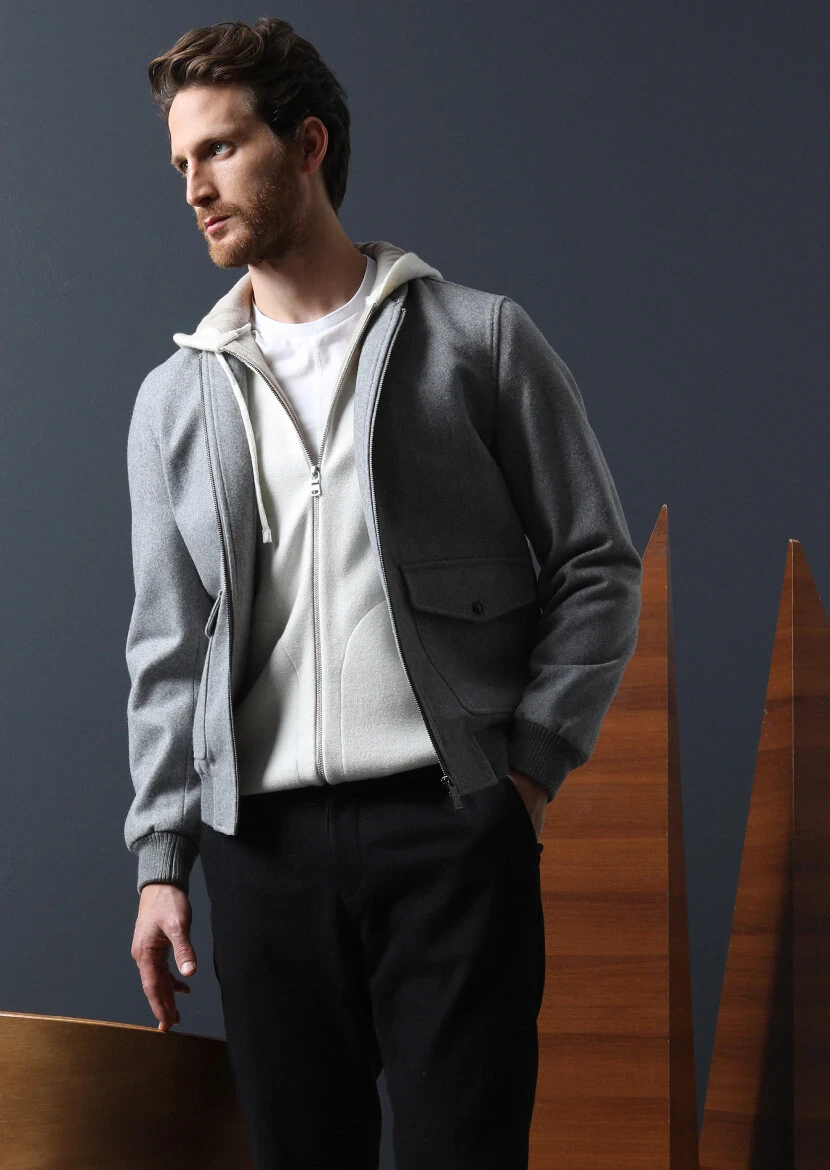 Gri Regular Fit Dik Yaka Casual Dokuma Mont - 2