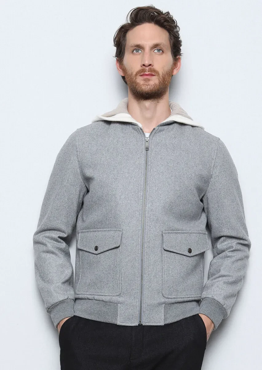 Gri Regular Fit Dik Yaka Casual Dokuma Mont - 3