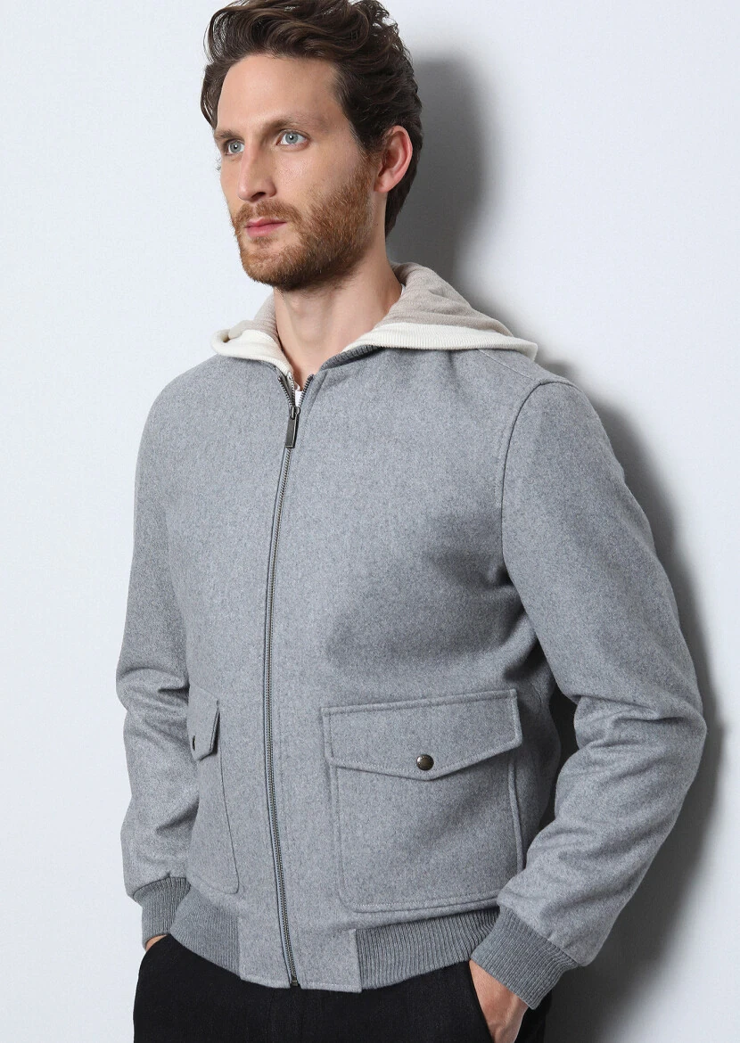 Gri Regular Fit Dik Yaka Casual Dokuma Mont - 4