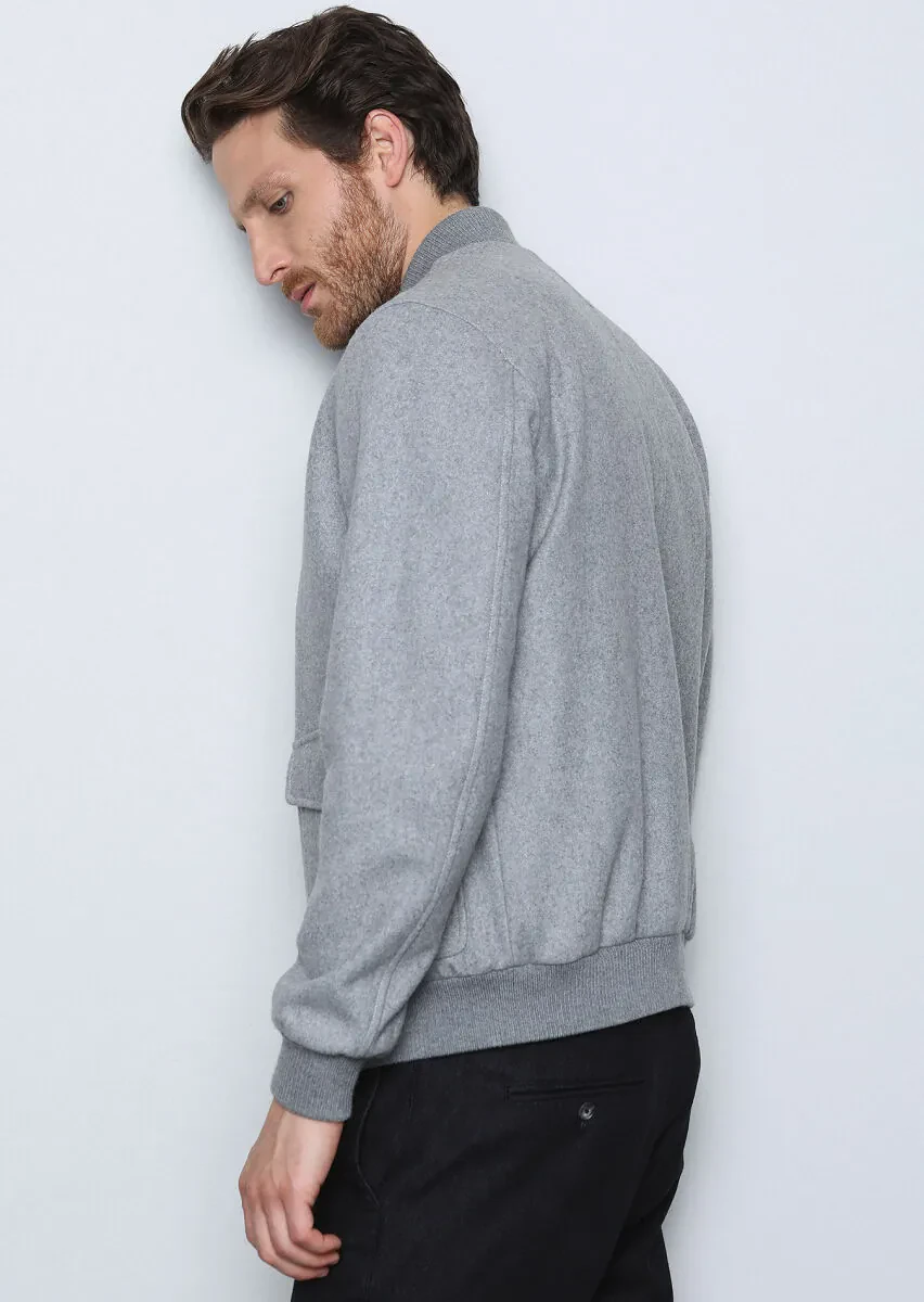 Gri Regular Fit Dik Yaka Casual Dokuma Mont - 5