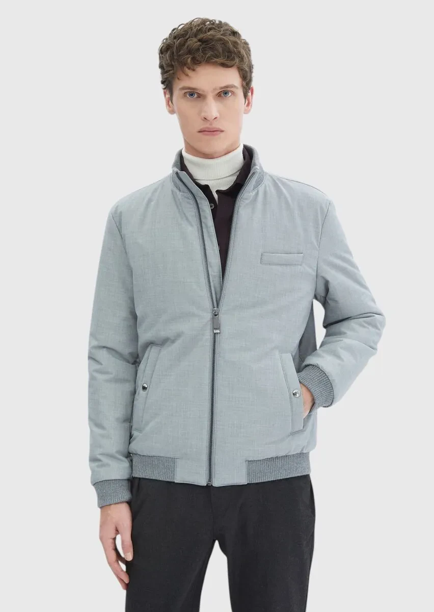 Gri Regular Fit Dik Yaka Casual Dokuma Mont - 3