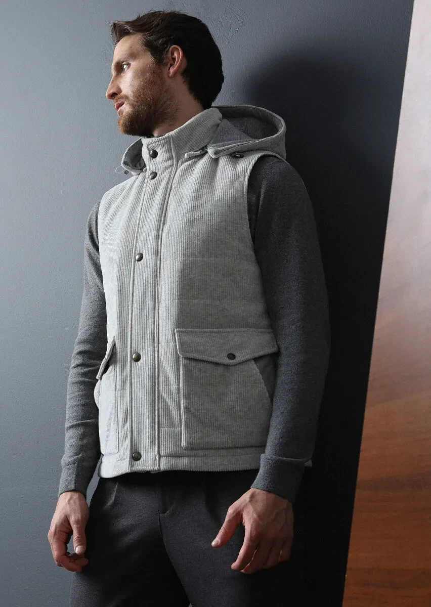 Gri Regular Fit Dik Yaka Casual Dokuma Spor Yelek - 1