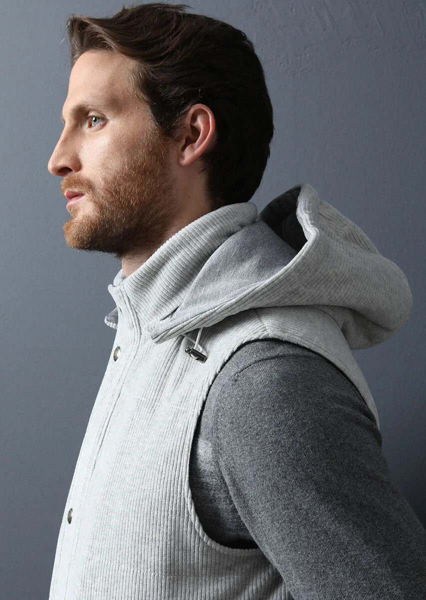 Gri Regular Fit Dik Yaka Casual Dokuma Spor Yelek - 2