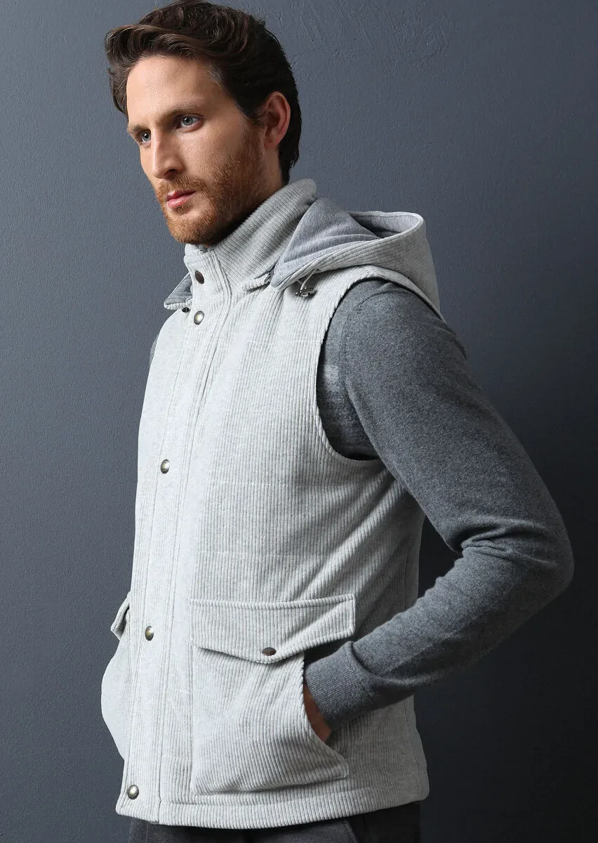 Gri Regular Fit Dik Yaka Casual Dokuma Spor Yelek - 3