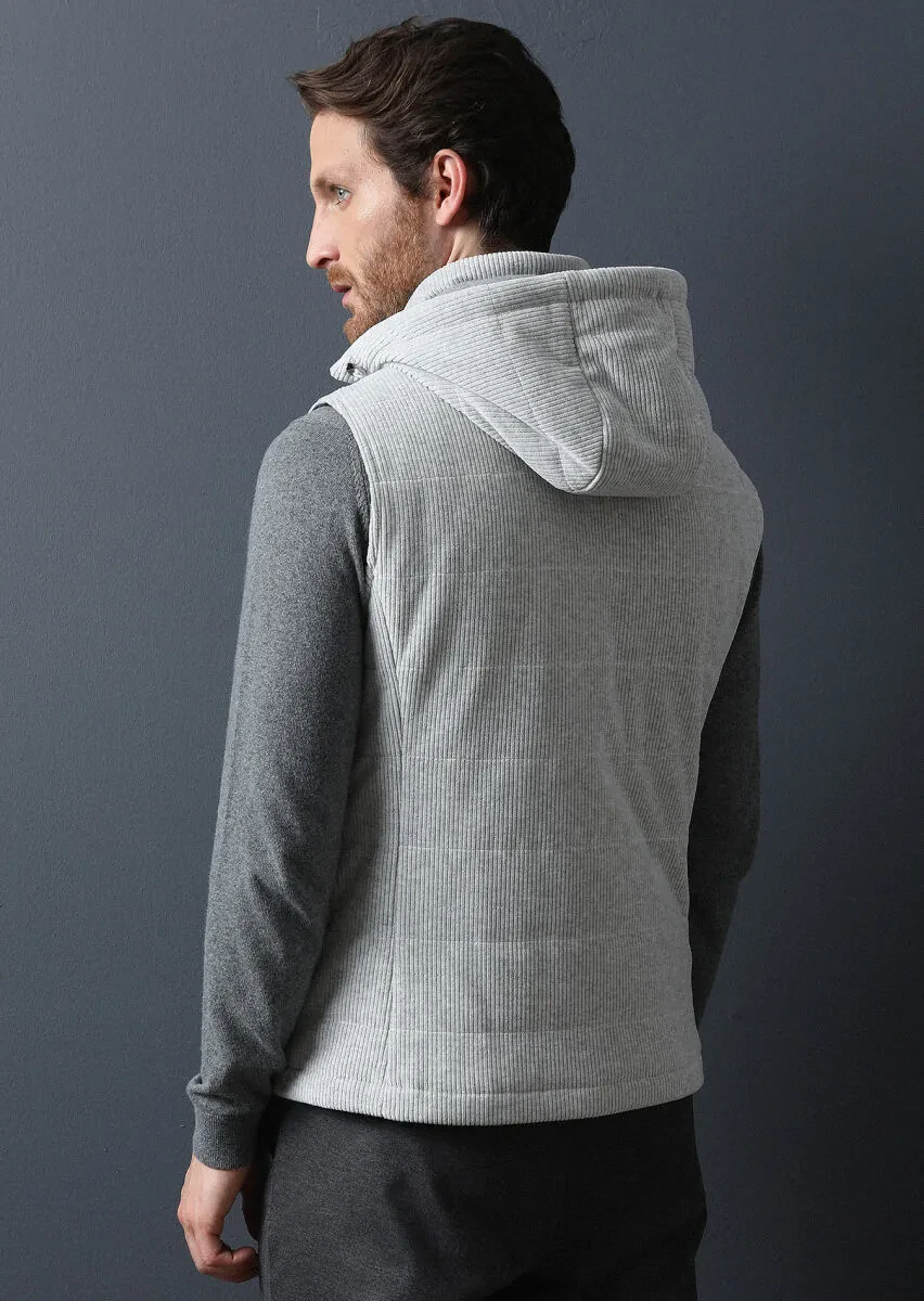 Gri Regular Fit Dik Yaka Casual Dokuma Spor Yelek - 5