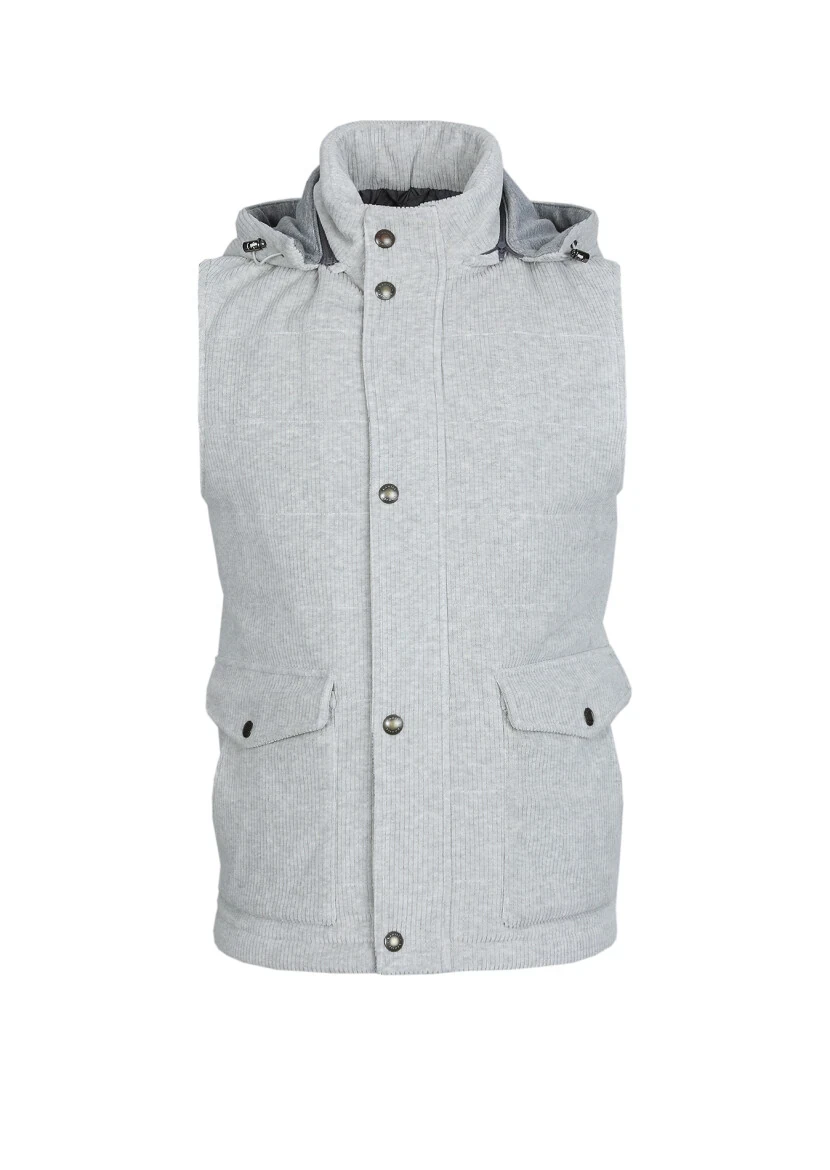 Gri Regular Fit Dik Yaka Casual Dokuma Spor Yelek - 6