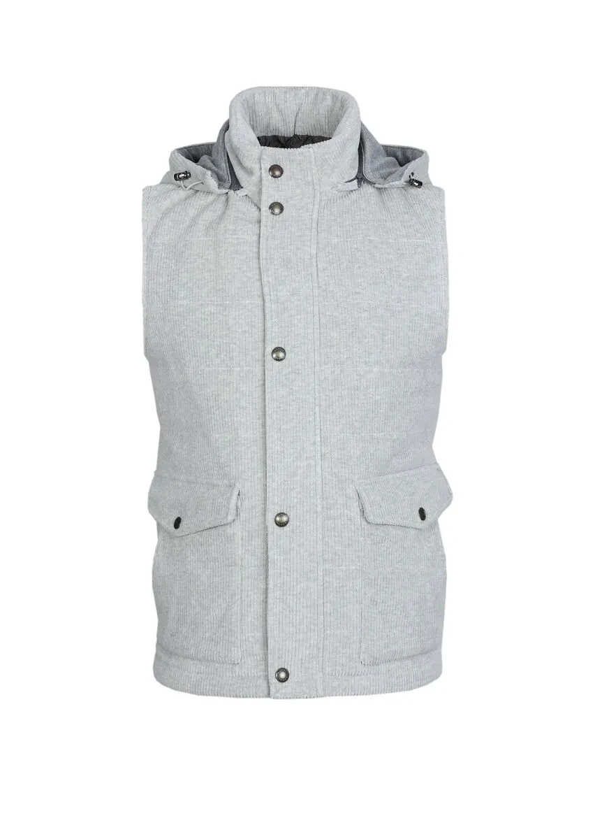 Gri Regular Fit Dik Yaka Casual Dokuma Spor Yelek - 6