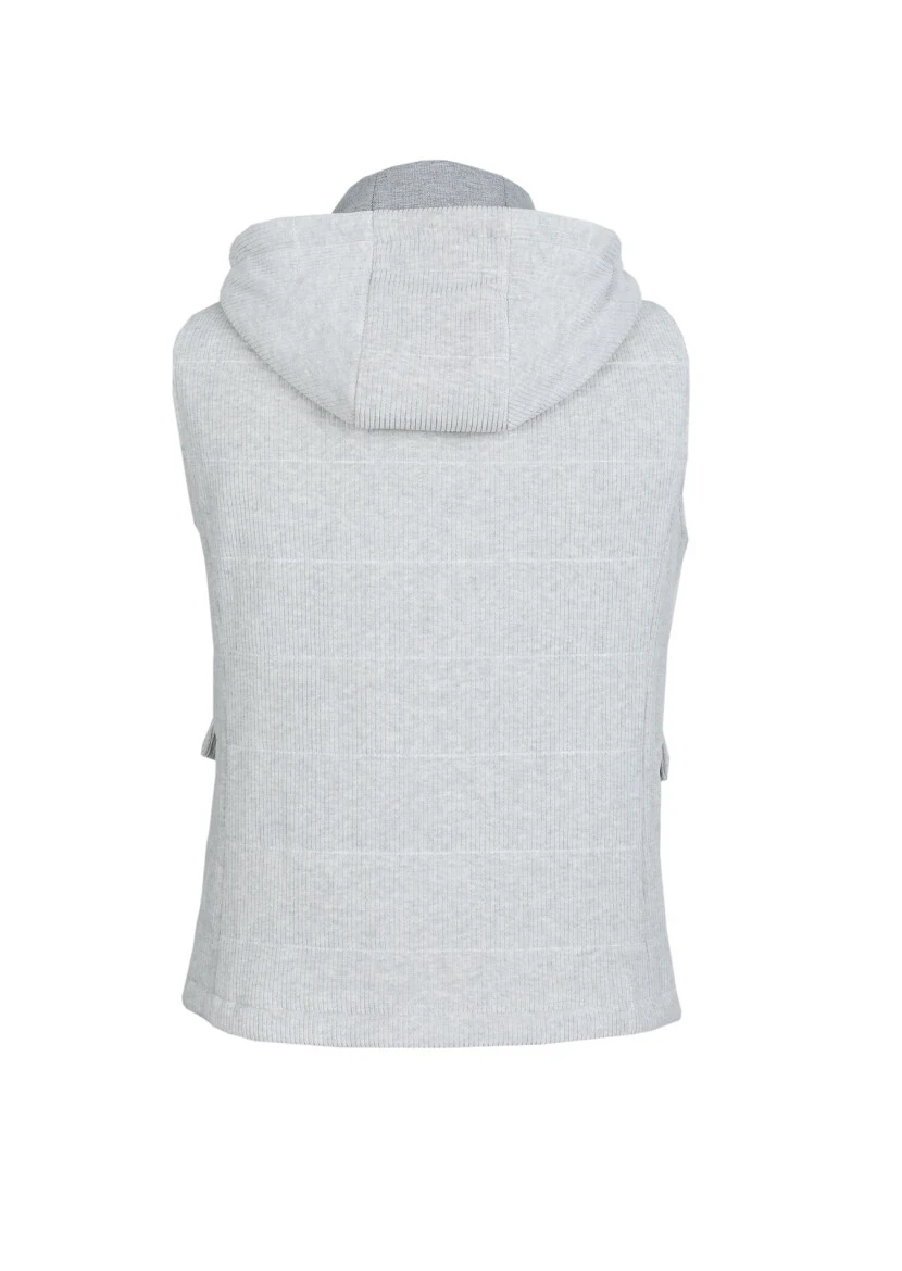 Gri Regular Fit Dik Yaka Casual Dokuma Spor Yelek - 7