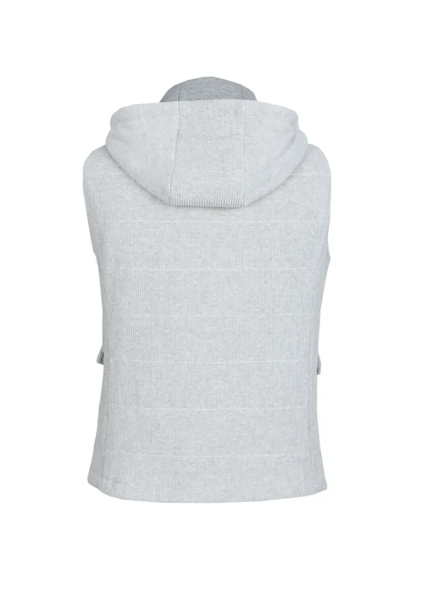 Gri Regular Fit Dik Yaka Casual Dokuma Spor Yelek - 7