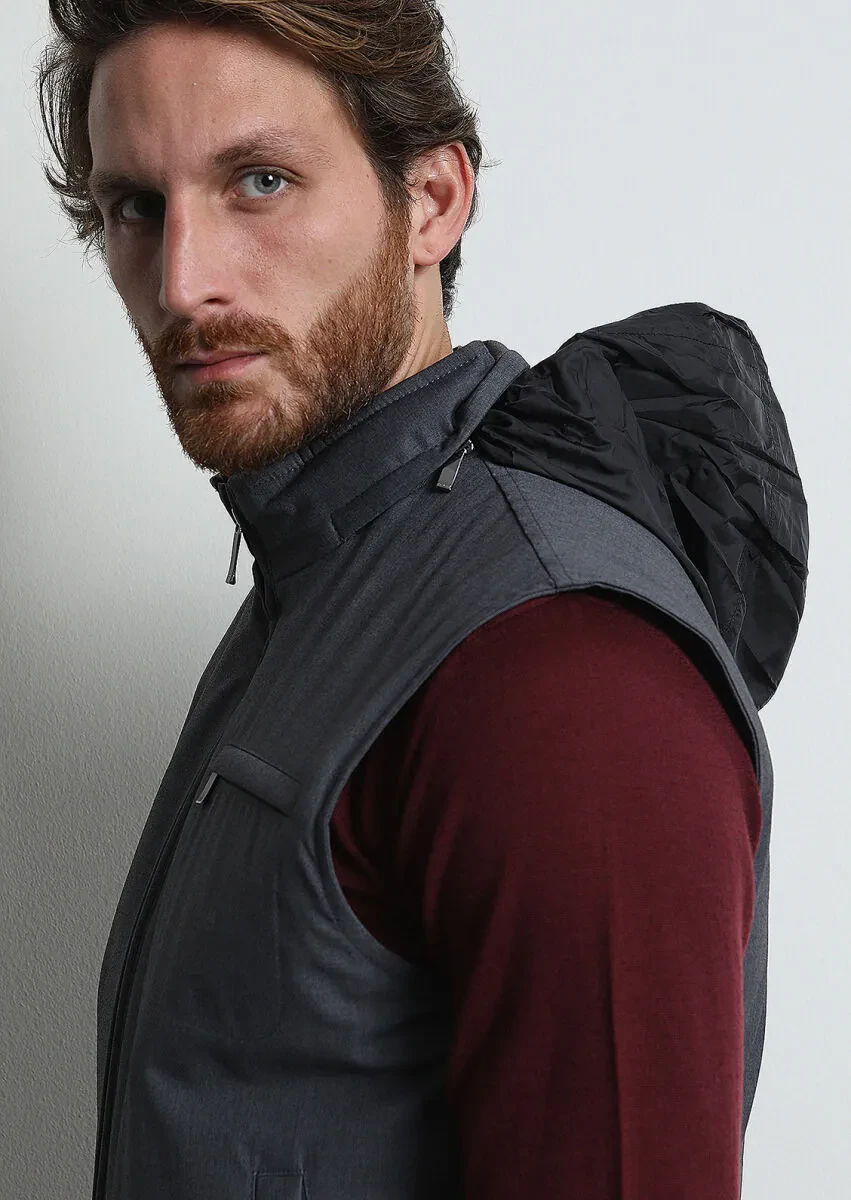 Gri Regular Fit Dik Yaka Casual Dokuma Spor Yelek - 4