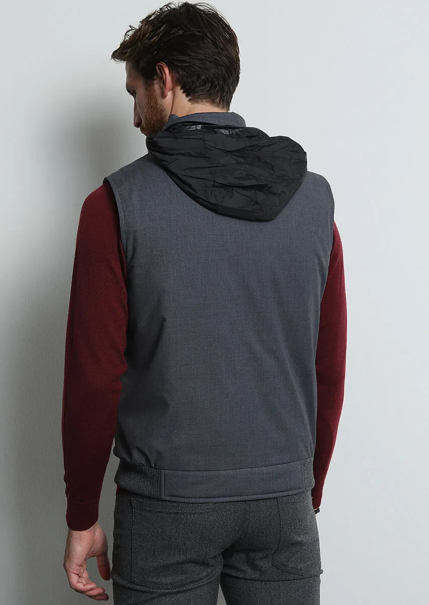 Gri Regular Fit Dik Yaka Casual Dokuma Spor Yelek - 5