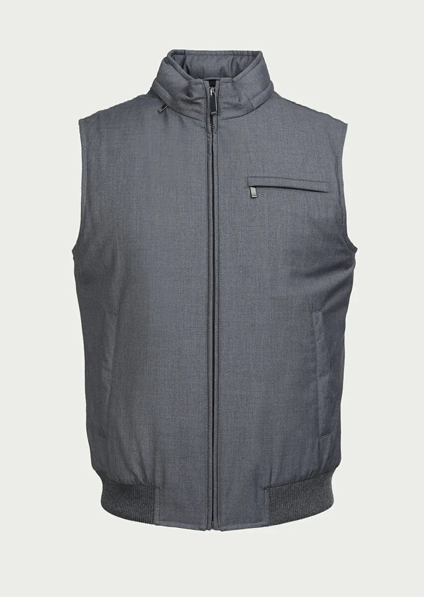 Gri Regular Fit Dik Yaka Casual Dokuma Spor Yelek - 6