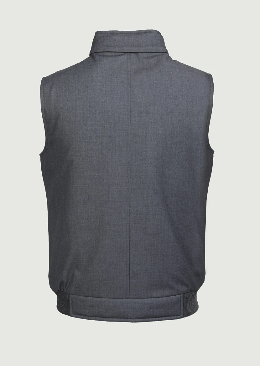 Gri Regular Fit Dik Yaka Casual Dokuma Spor Yelek - 7