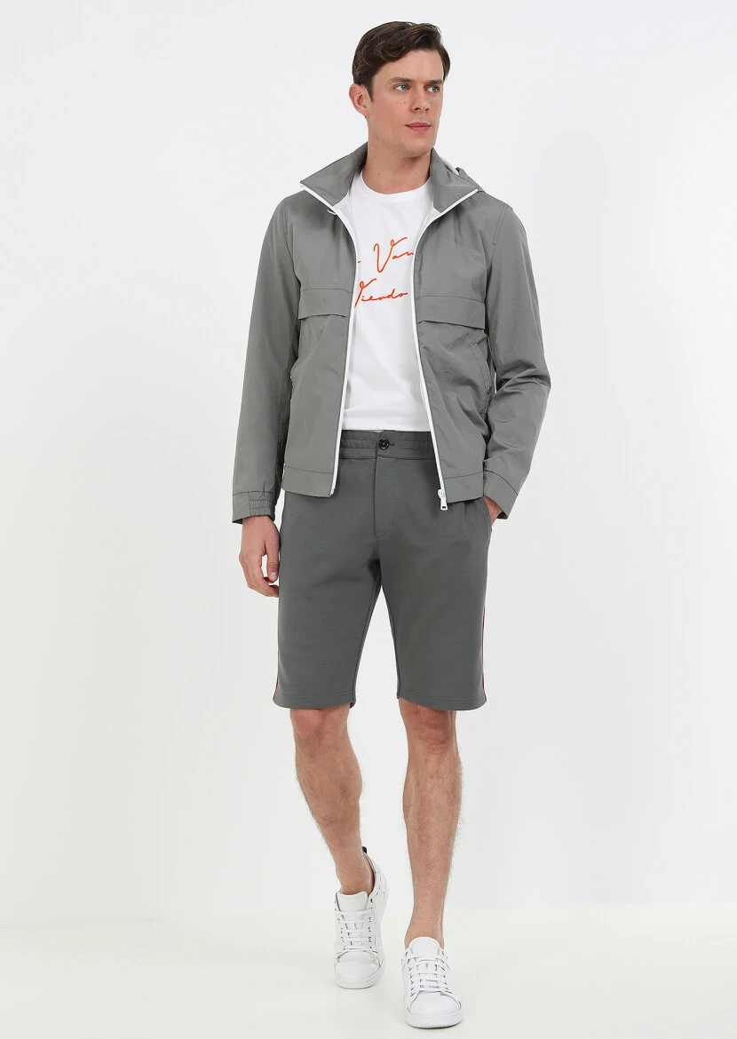 Gri Regular Fit Dik Yaka Denim Dokuma Mont - 2