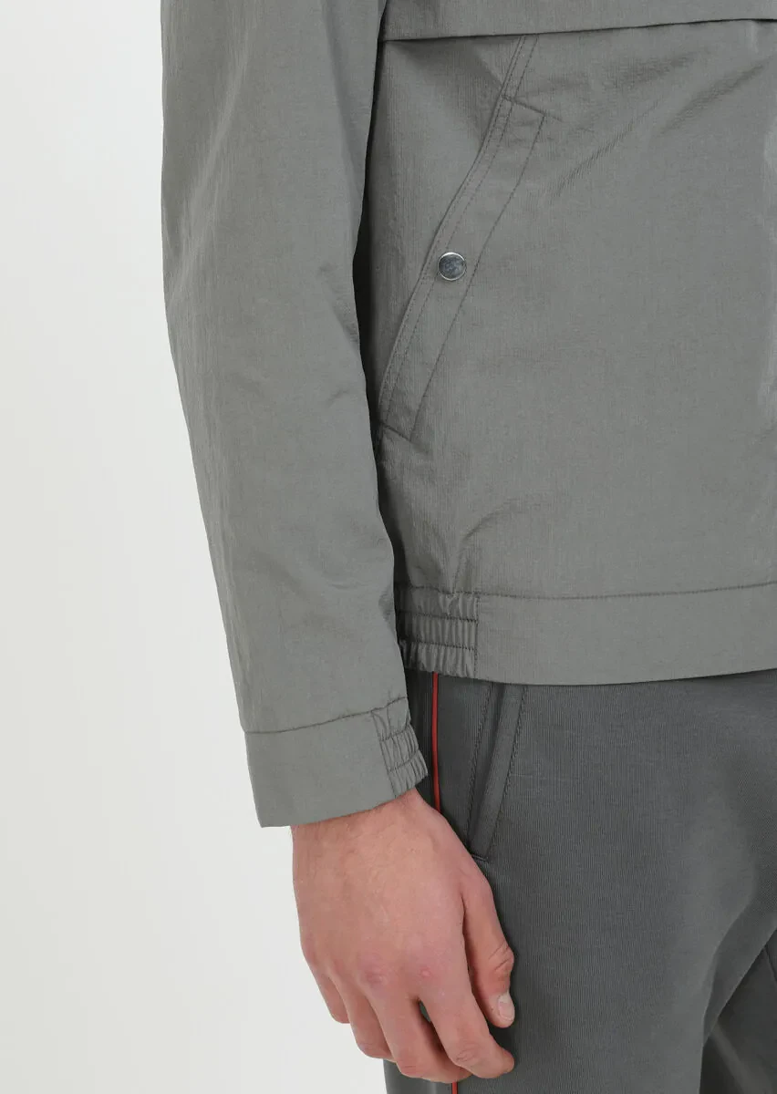 Gri Regular Fit Dik Yaka Denim Dokuma Mont - 4