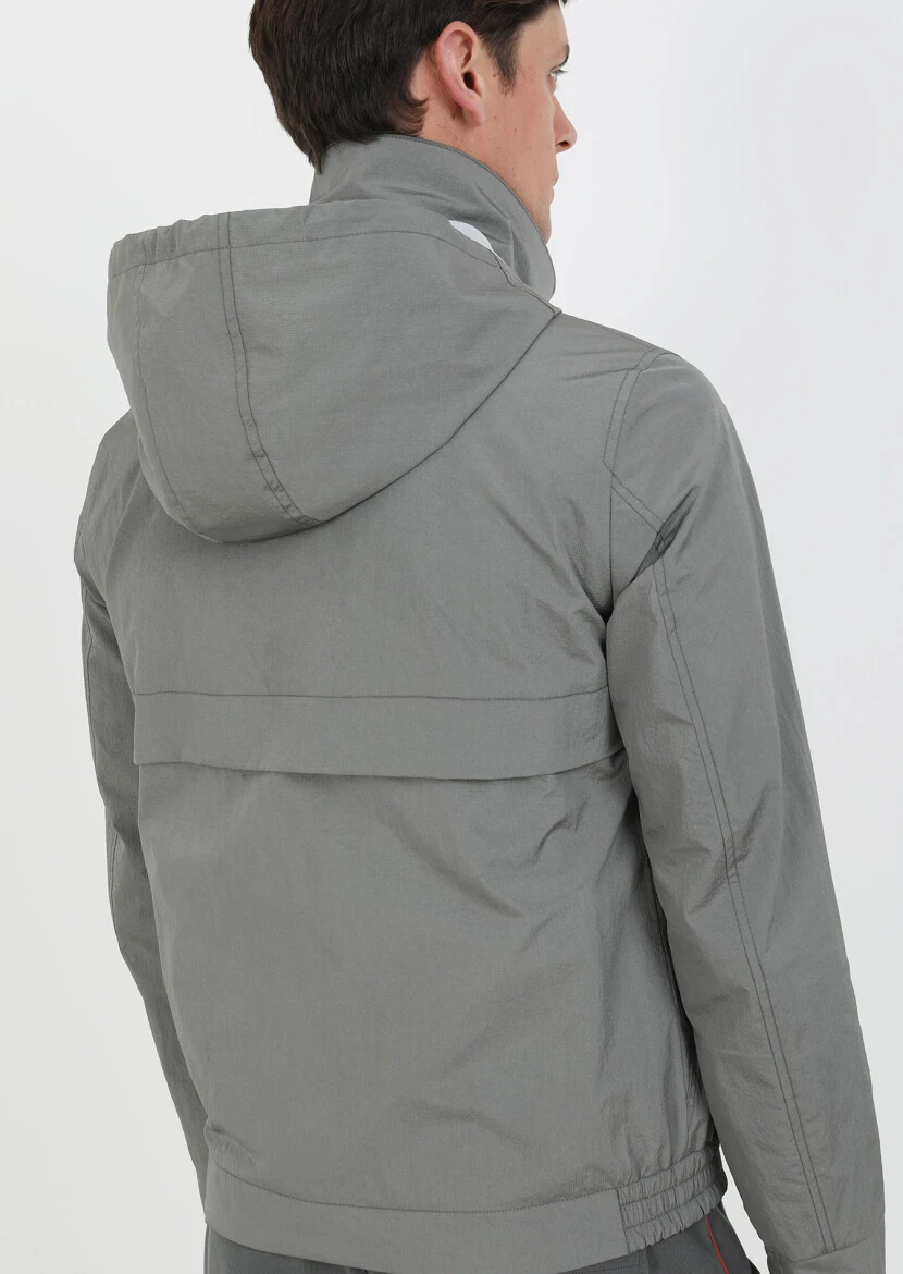 Gri Regular Fit Dik Yaka Denim Dokuma Mont - 6