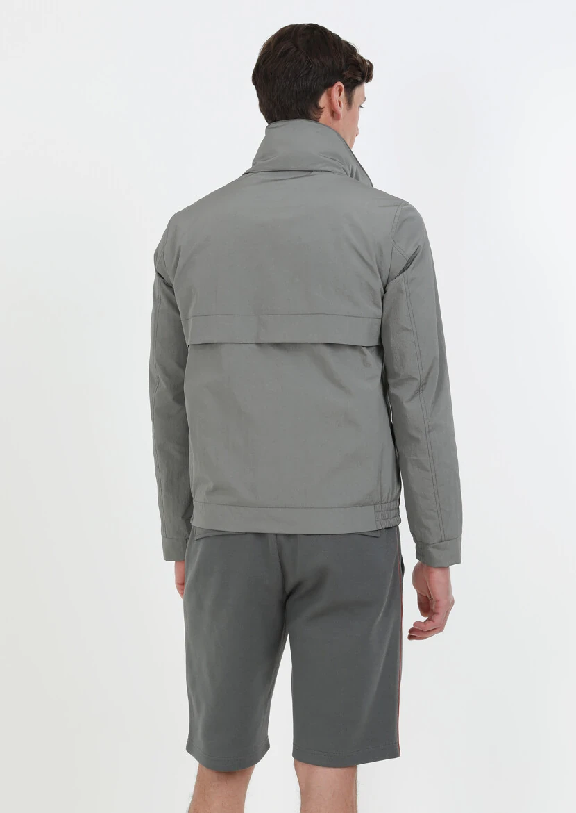 Gri Regular Fit Dik Yaka Denim Dokuma Mont - 8