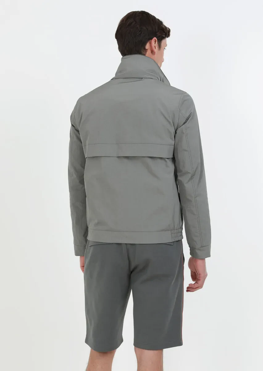 Gri Regular Fit Dik Yaka Denim Dokuma Mont - 8