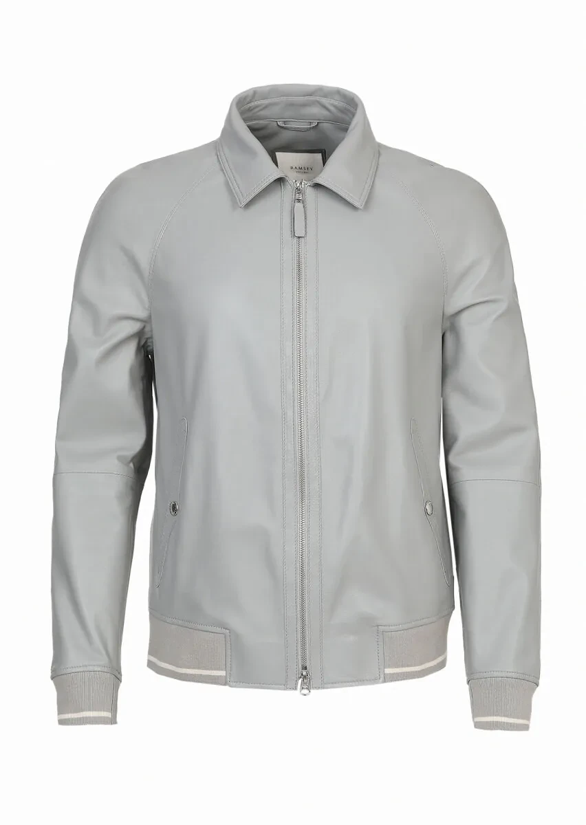 Gri Regular Fit Gömlek Yaka Casual Deri Deri Mont - 7