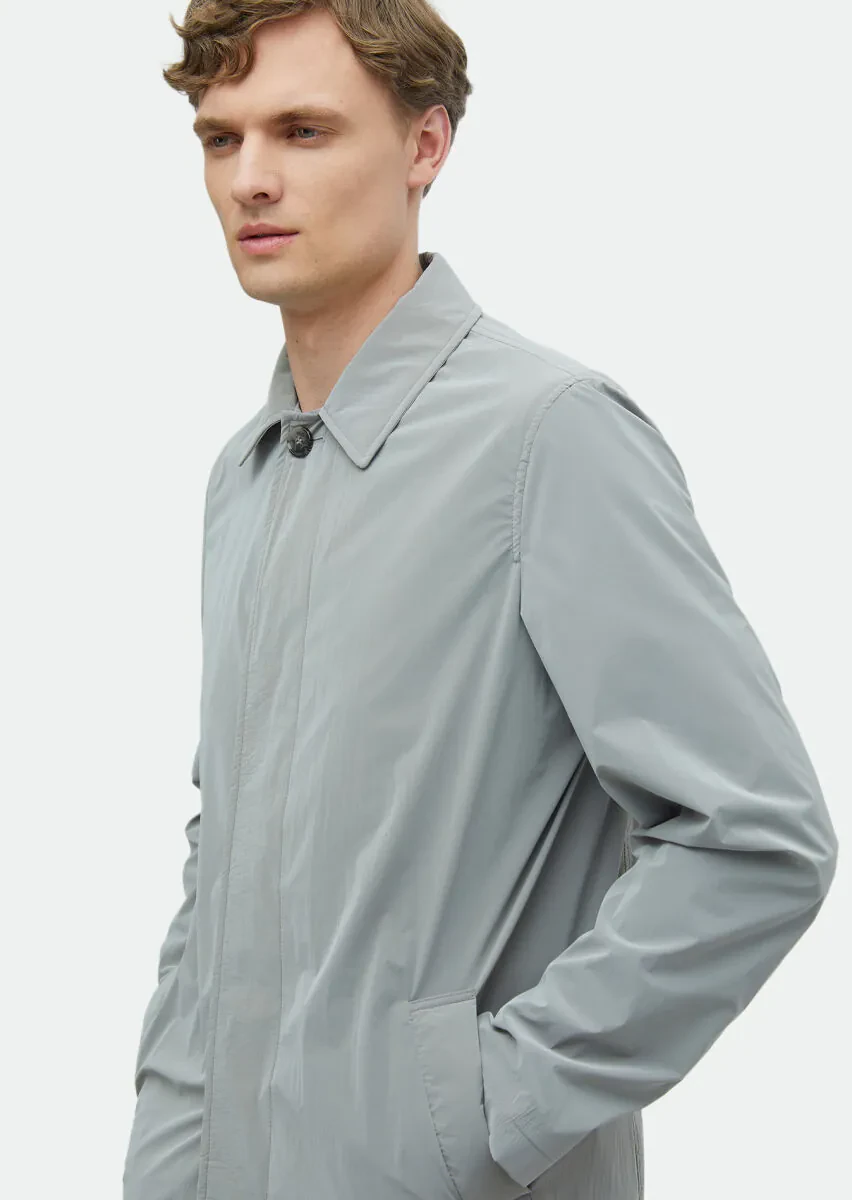 Gri Regular Fit Gömlek Yaka Casual Dokuma Pardesü - 4