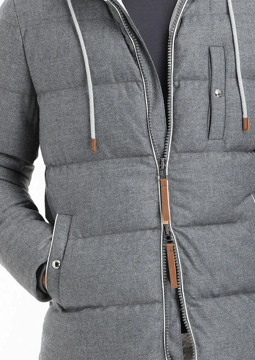 Gri Regular Fit Kapüşonlu Casual Dokuma Mont - 3