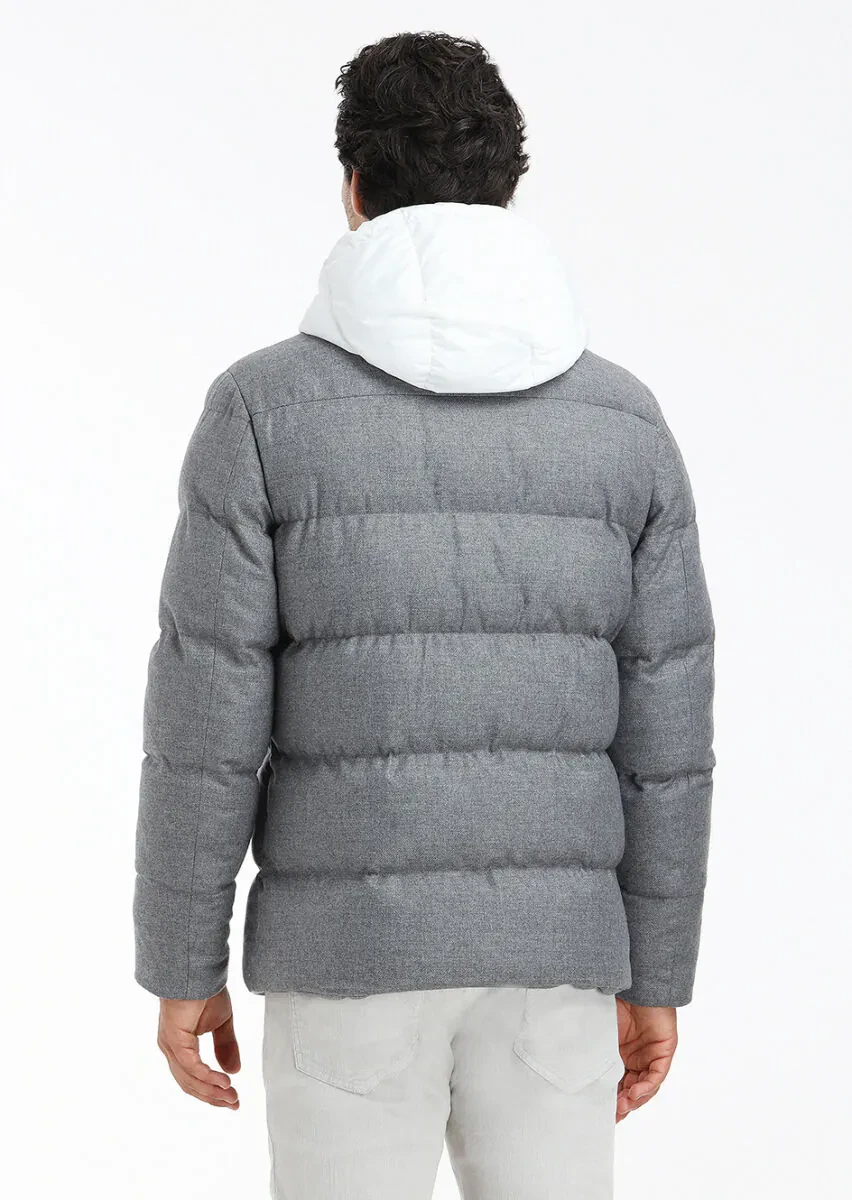 Gri Regular Fit Kapüşonlu Casual Dokuma Mont - 4