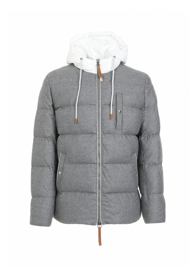 Gri Regular Fit Kapüşonlu Casual Dokuma Mont - 5