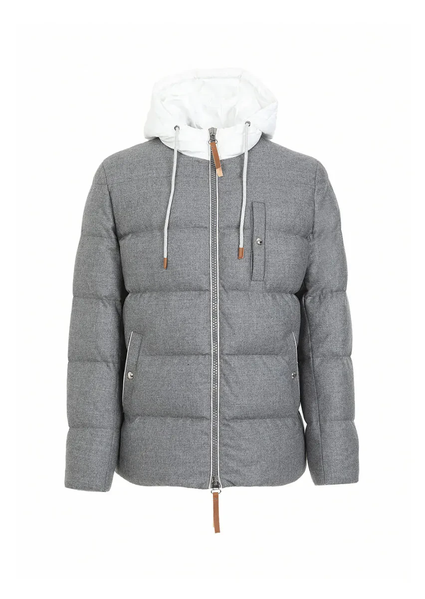 Gri Regular Fit Kapüşonlu Casual Dokuma Mont - 5