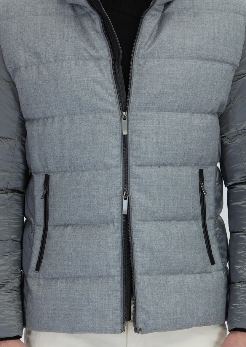 Gri Regular Fit Kapüşonlu Casual Dokuma Mont - 6