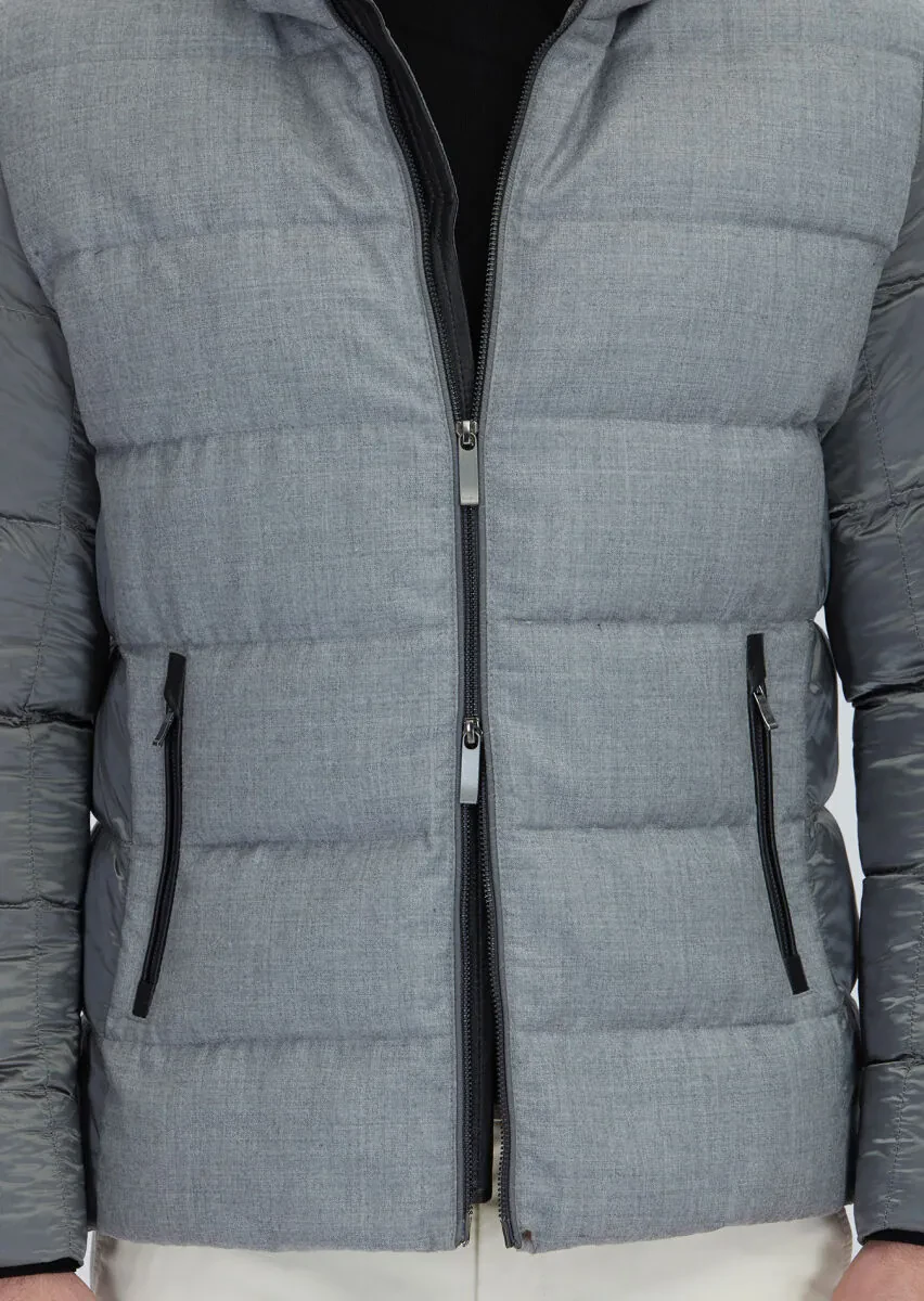 Gri Regular Fit Kapüşonlu Casual Dokuma Mont - 6