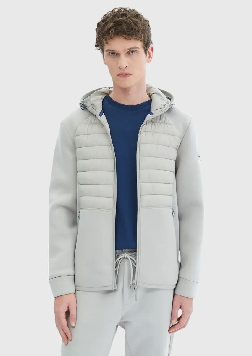 Gri Regular Fit Kapüşonlu Denim Dokuma Mont - 3