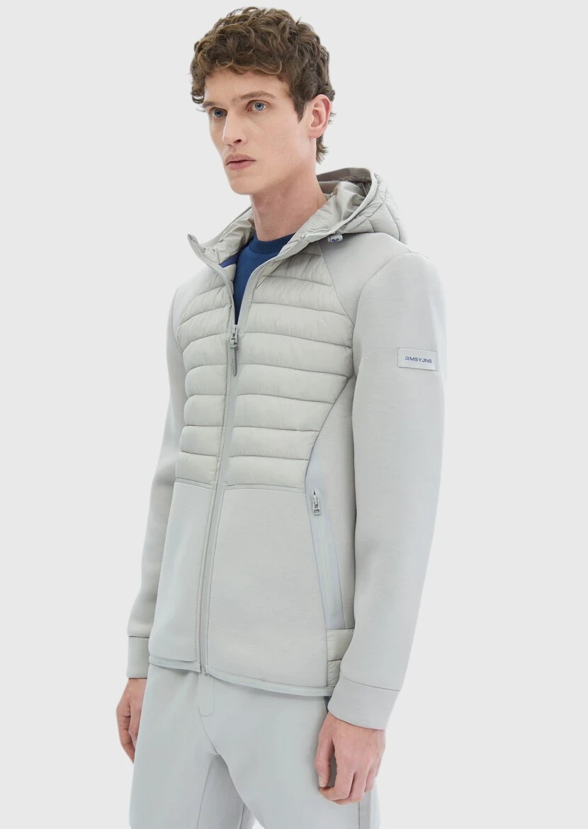 Gri Regular Fit Kapüşonlu Denim Dokuma Mont - 4