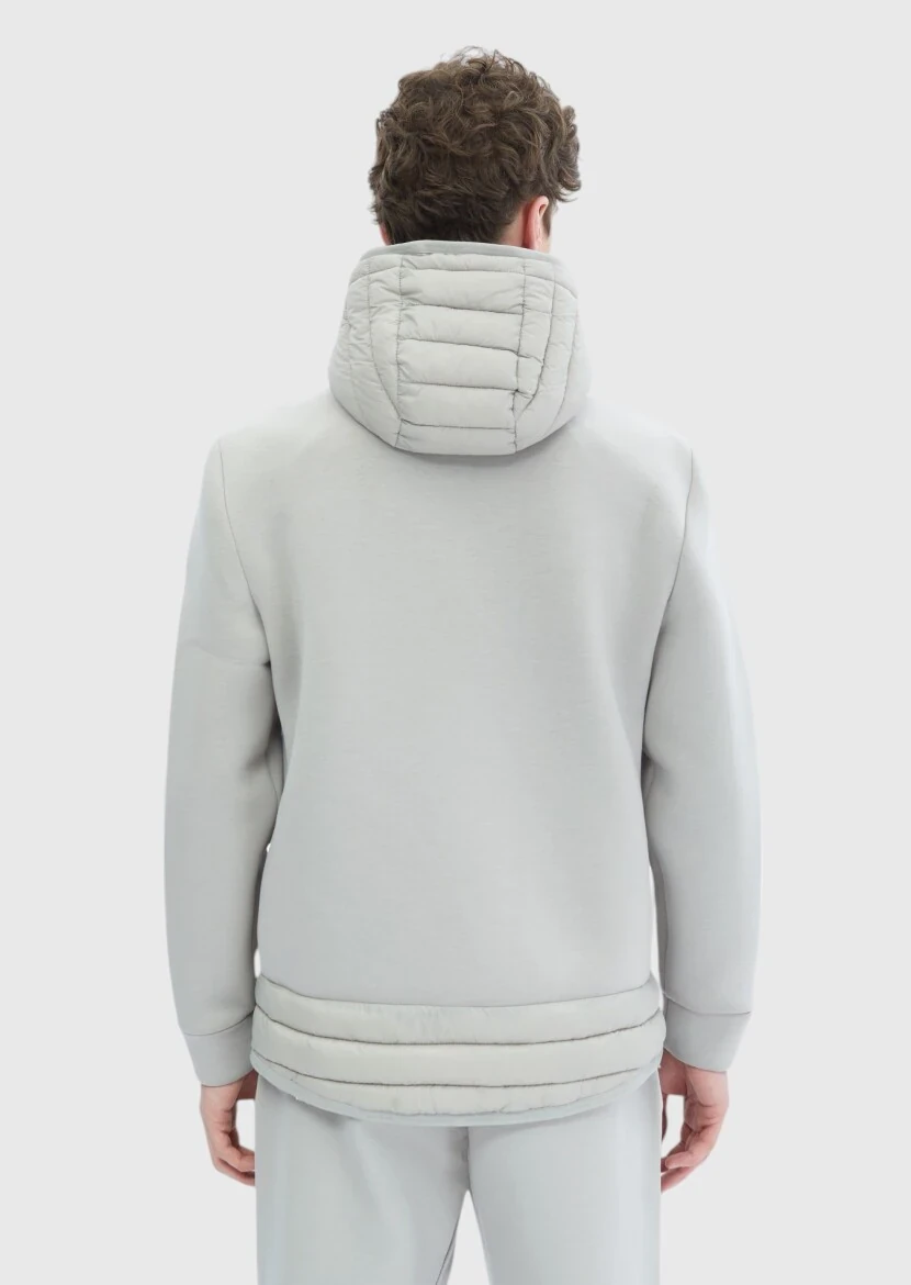 Gri Regular Fit Kapüşonlu Denim Dokuma Mont - 9