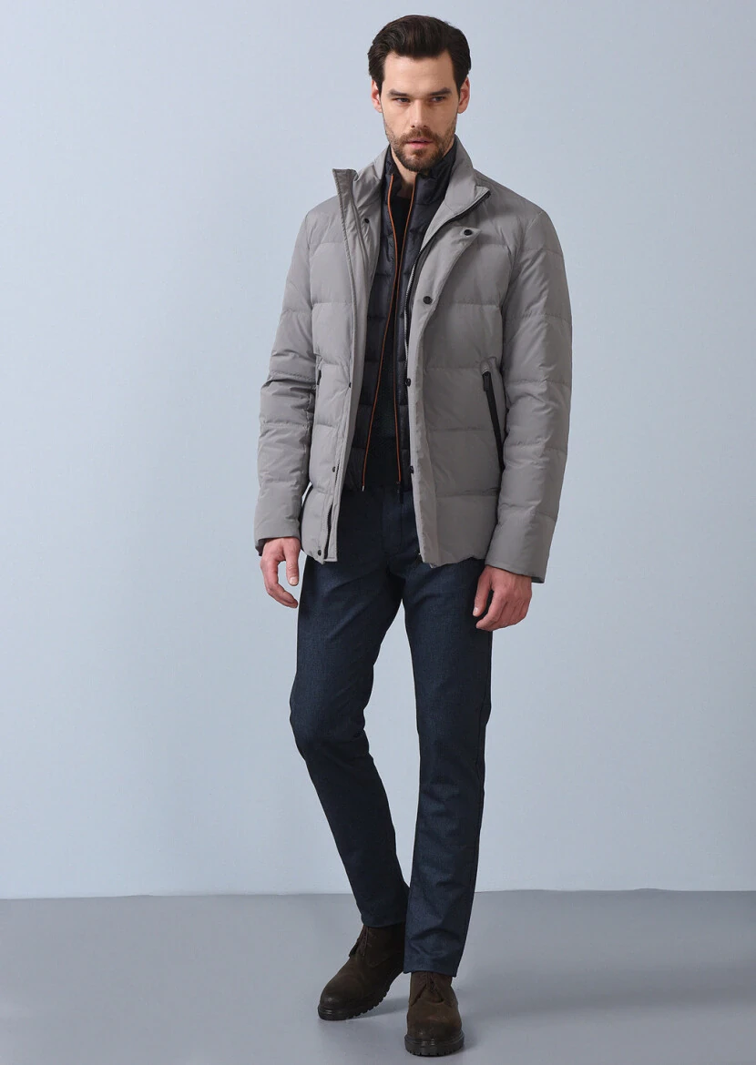 Gri Regular Fit Kelebek Yaka Casual Dokuma Kaban - 1