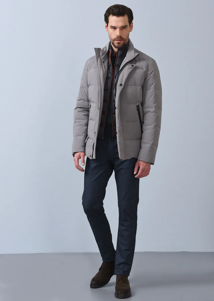 Gri Regular Fit Kelebek Yaka Casual Dokuma Kaban - 1