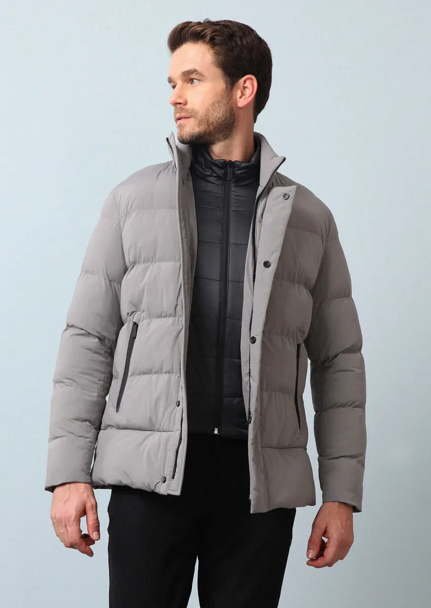 Gri Regular Fit Kelebek Yaka Casual Dokuma Kaban - 2