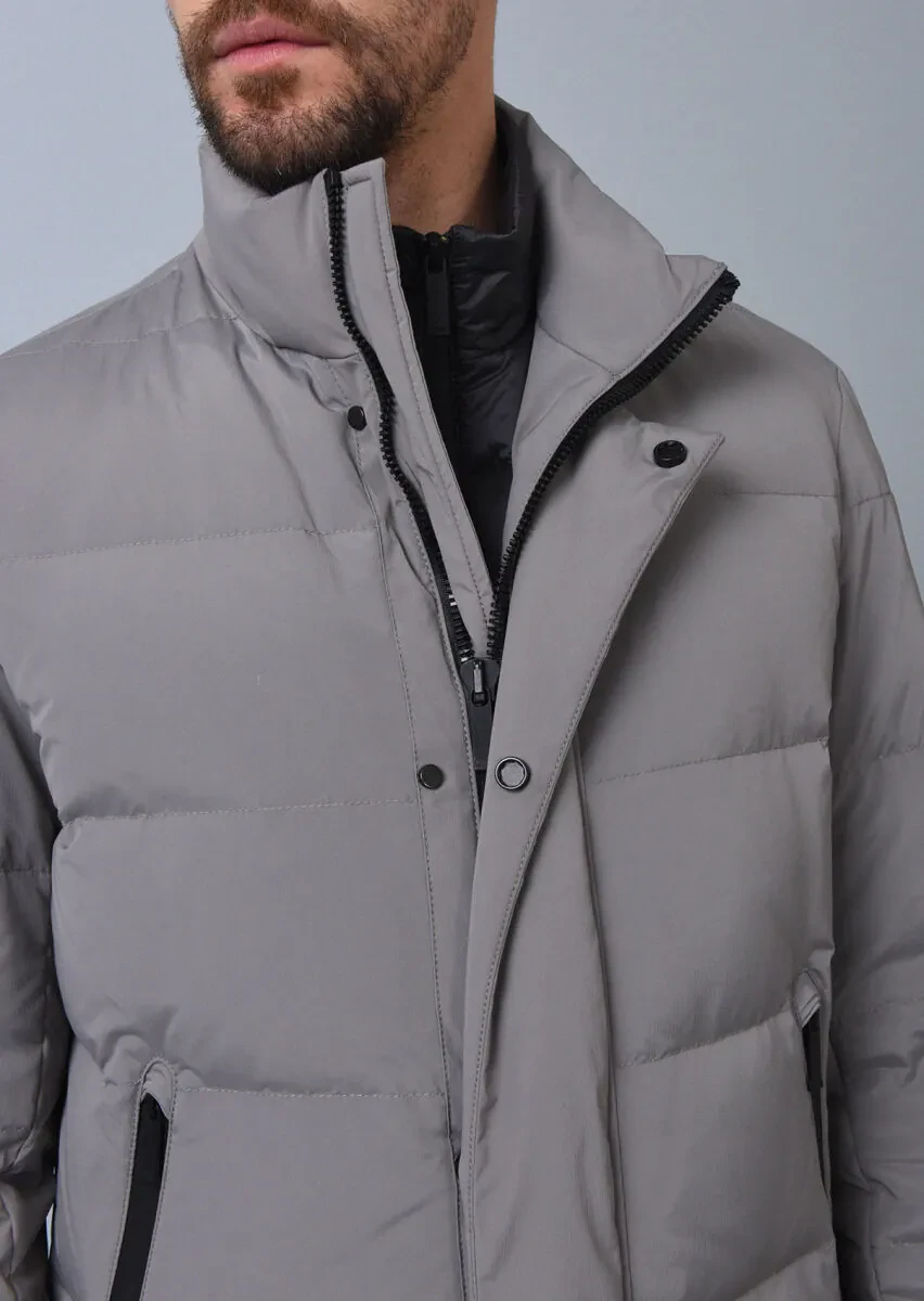 Gri Regular Fit Kelebek Yaka Casual Dokuma Kaban - 4