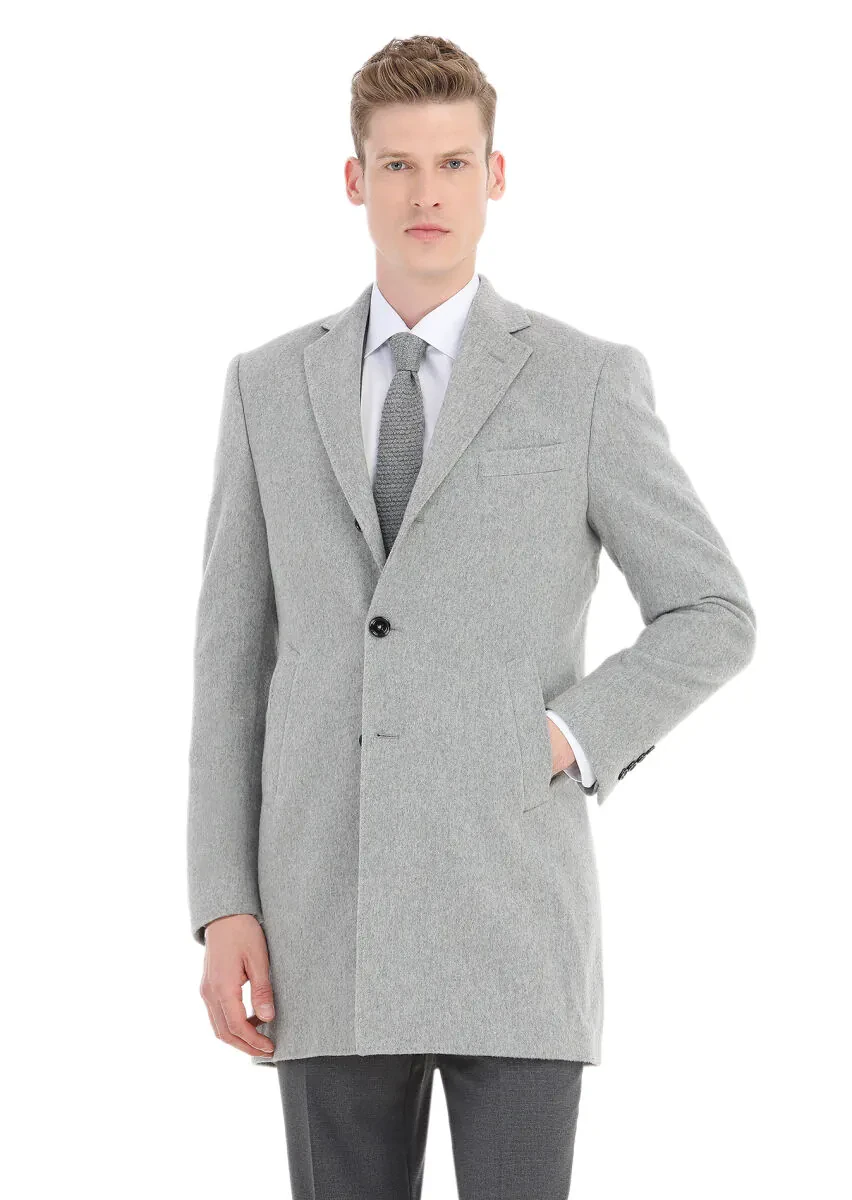 Gri Regular Fit Kelebek Yaka Klasik Dokuma Palto - 2